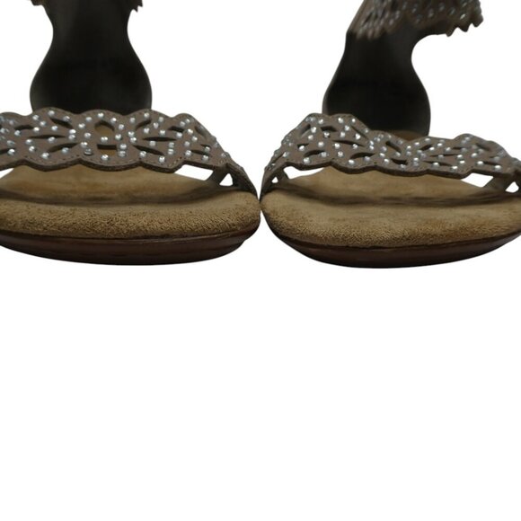 Reiker Rabea Taupe Leather Jeweled Open Toe Ankle Cuff Sandals Womens 37 US 7 - Picture 8 of 13